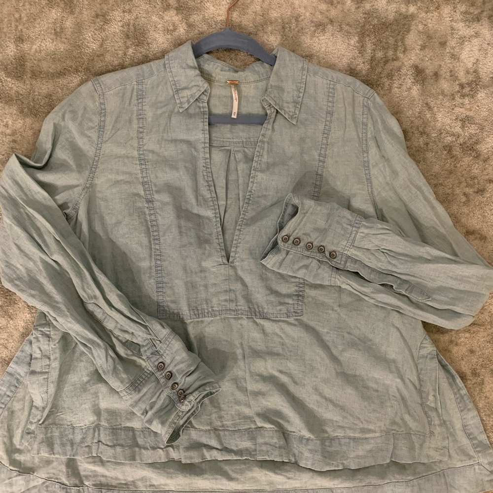 Free People Light Wash Denim Top